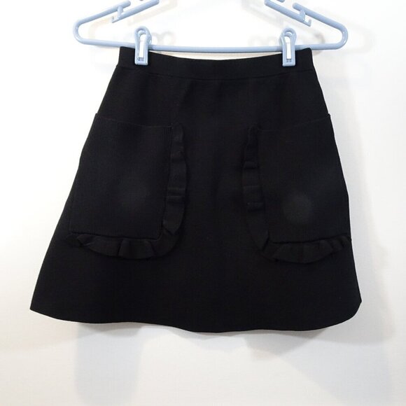 Sandro Paris Black Skirt size 1 Ruffled Pockets Detail A-Line Short - Picture 1 of 6
